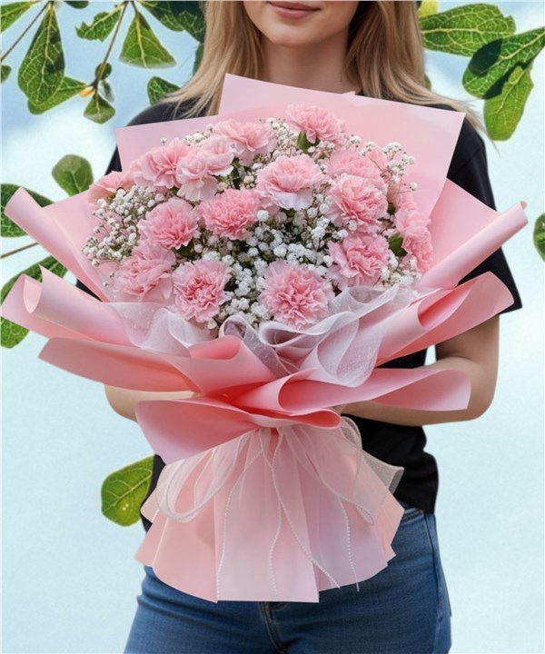 15 Adet Pembe Karanfil Buketi