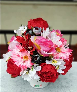 Seramik Vazoda Yapay Karma Çiçekler 